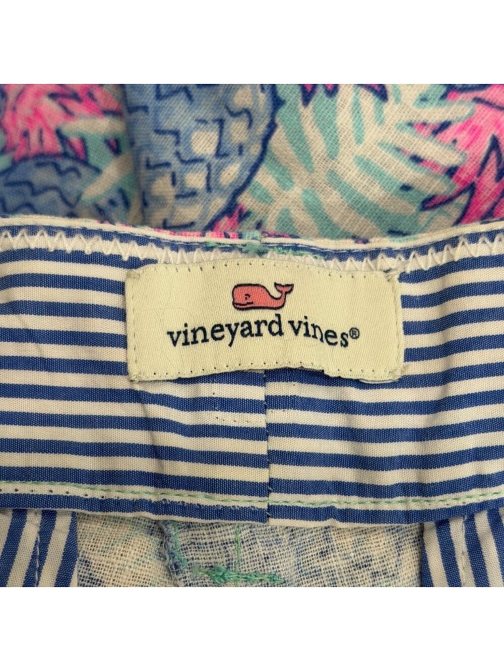Vineyard Vines Womens Size 10 Capri Pants Linen Blend Pineapple Catamaran Blue - Picture 3 of 7